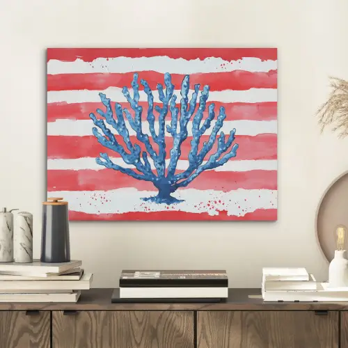 Koraal - Verfstructuur - Rood - Blauw PET vilt klein -sfeer1