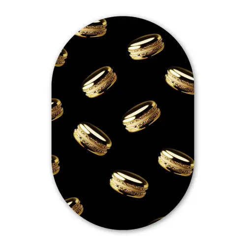 Macarons - Patroon - Goud - Zwart Wandcirkel Ovaal Glas middel -3d