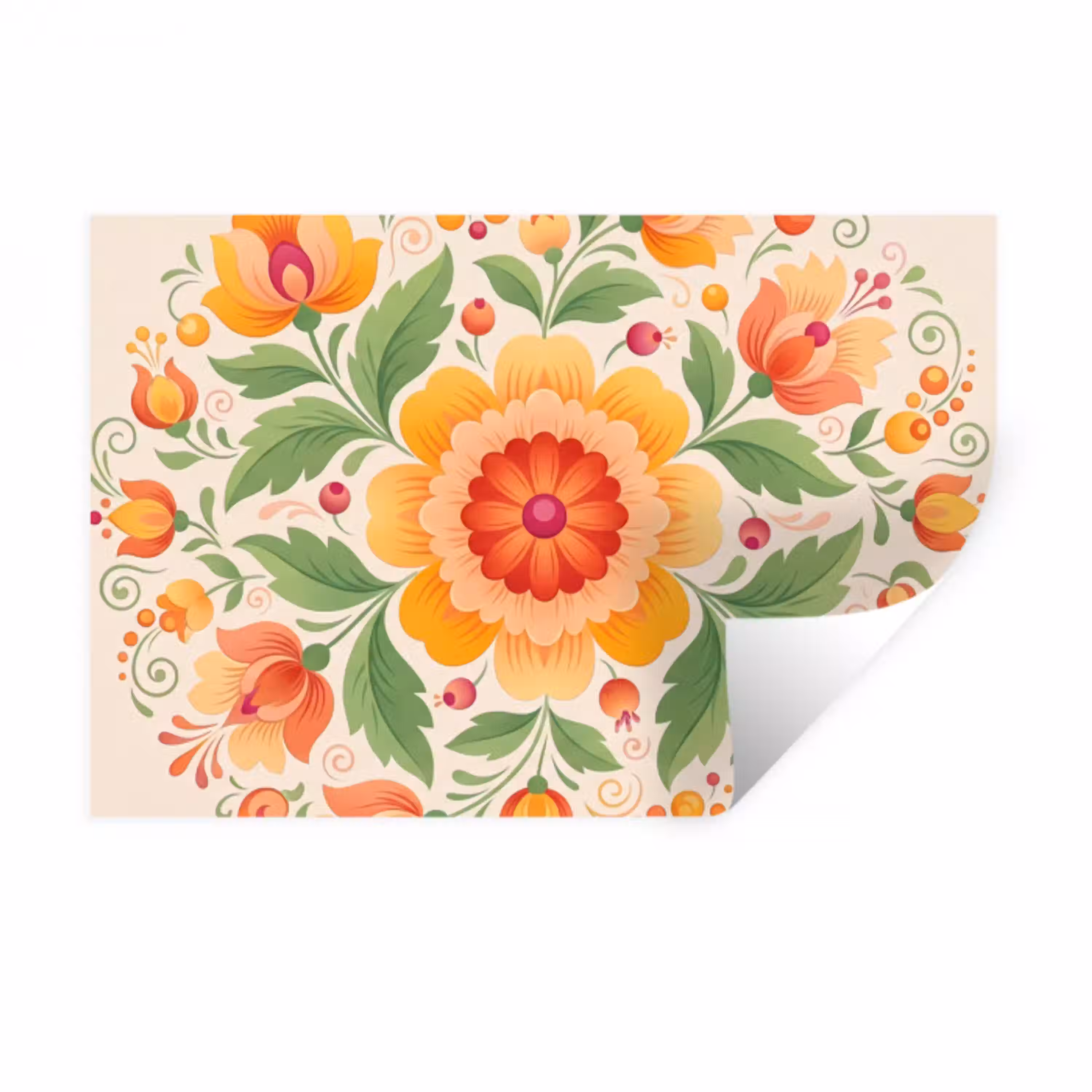 Bloemen - Patroon - Decoratief - Oranje Muursticker klein -3d