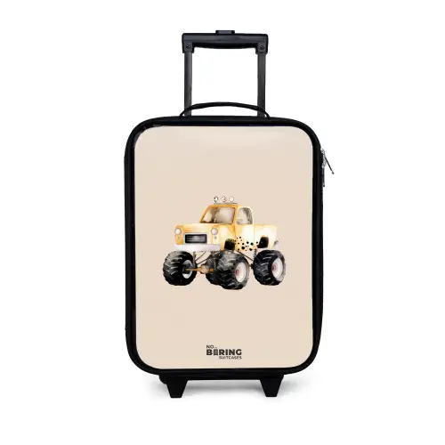 Gele monstertruck op een beige achtergrond Kinderkoffer - Zwart klein -3d