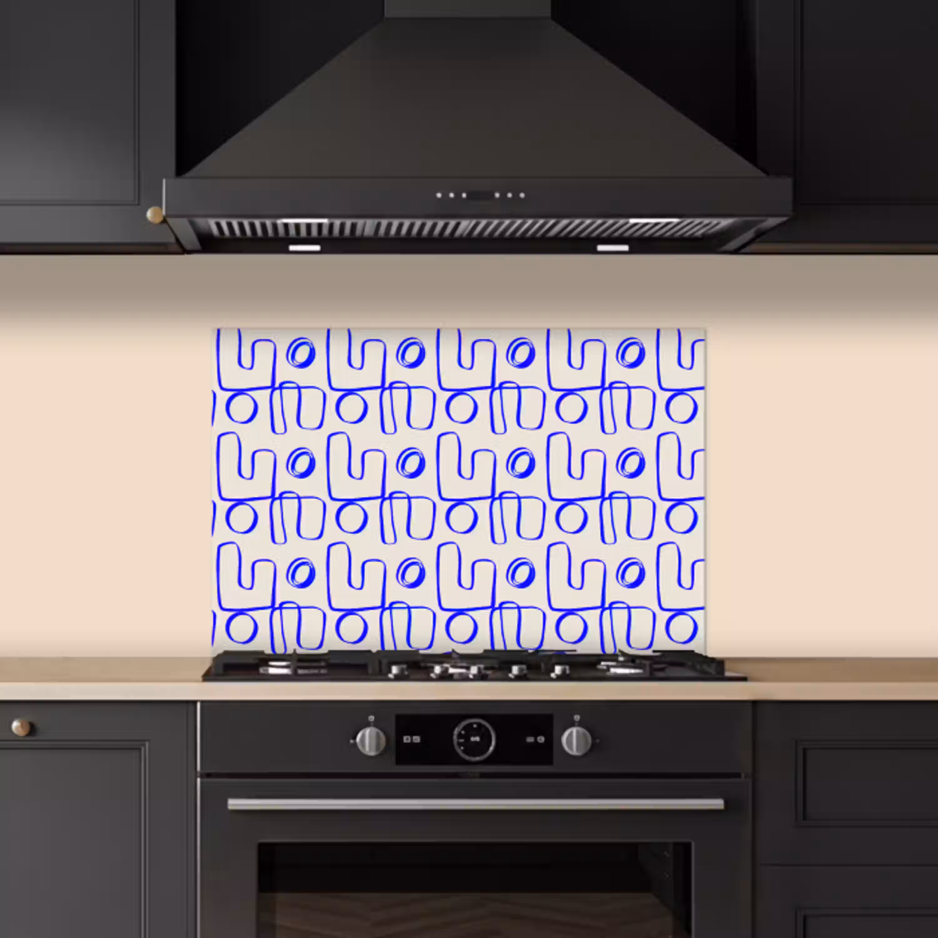 Blauw - Patroon - Beige - Abstract keuken achterwand spatscherm klein 900 -sfeer1