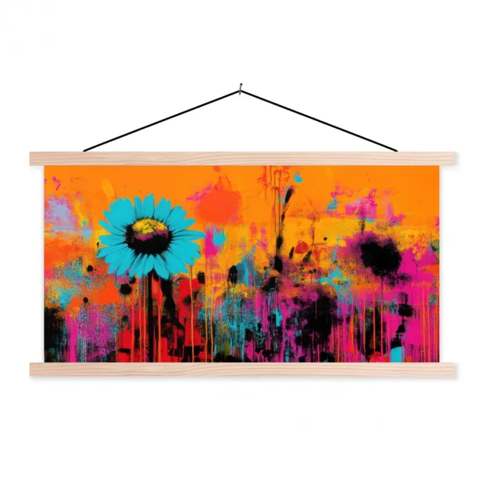 Zonnebloemen - Abstract - Oranje textielposter latten blank klein -3d