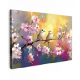 Vogels - Bloemen - Roze Tuinposter op houten frame 2 cm dik klein -3d