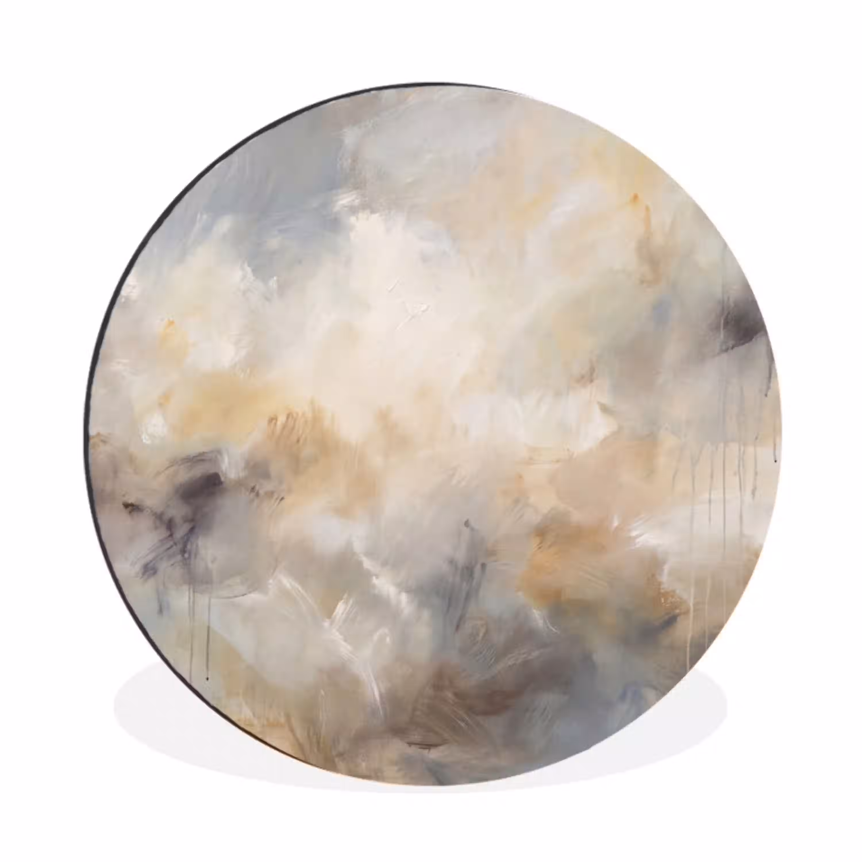 Abstract - Wolken - Sfeervol - Beige - Grijs Wandcirkel aluminium klein -3d