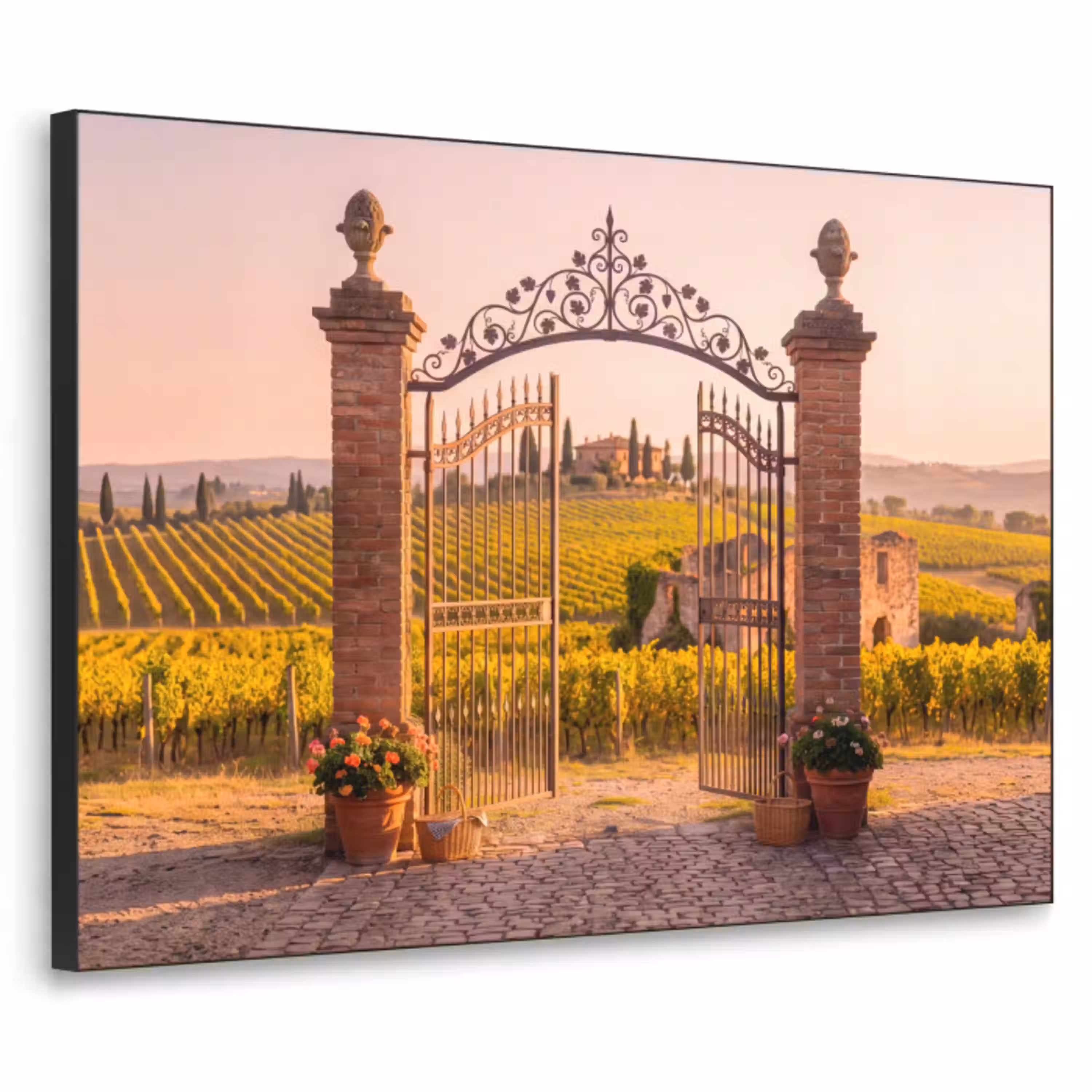 Poort - Landschap - Platteland - Zonlicht - Warm Textielframe zwart klein -3d