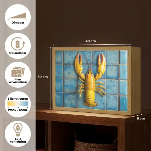 Kreeft - Geel - Blauw - Tegels Light Box met batterij (Wandlamp) middel -USP_websiteoverzichtNL