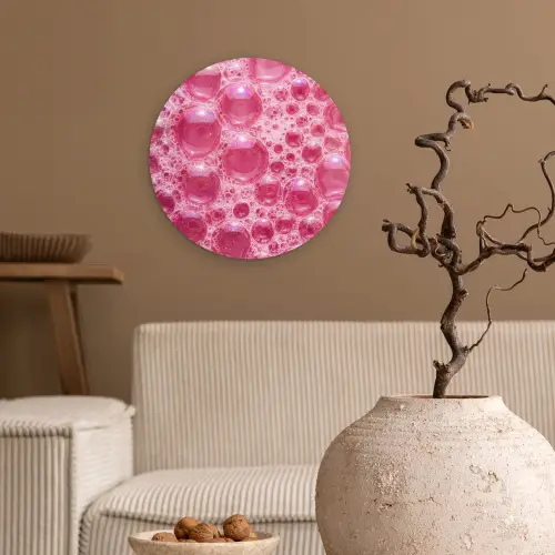 Roze - Schuim - Bubbels Wandcirkel kunststof plaat 5mm dik klein -sfeer1