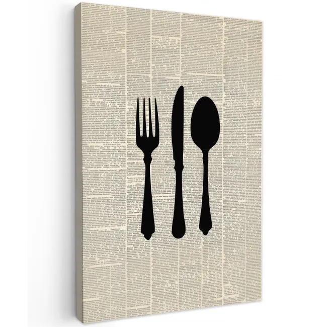 Zwart - Krant - Bestek Tuinposter op houten frame 2 cm dik middel -3d