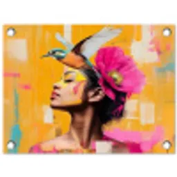 Vogel - Vrouw - Abstract - Bloem tuinposter los doek klein -3d