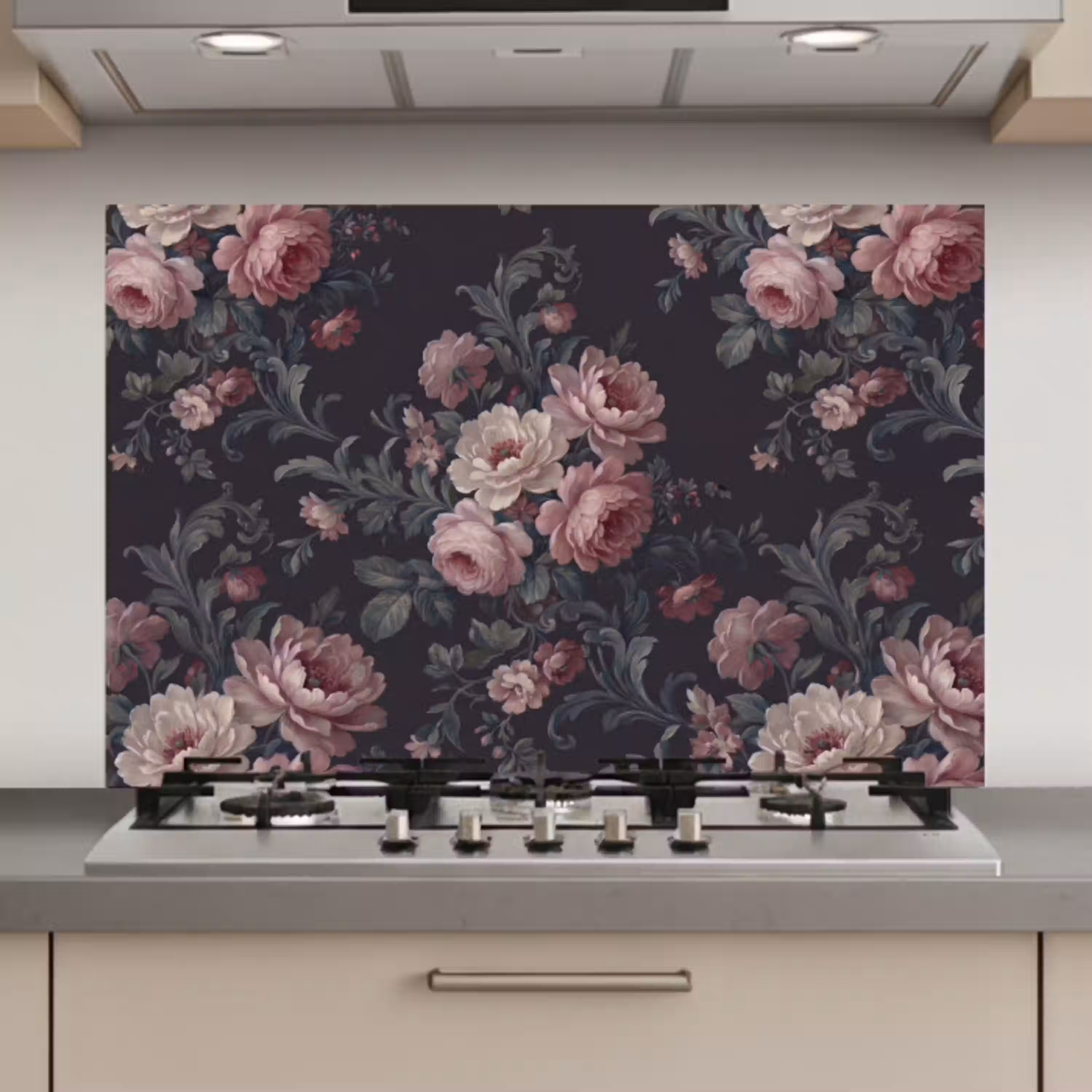 Bloemen - Patroon - Sierlijk - Roze - Donker keuken achterwand spatscherm klein -3d_website