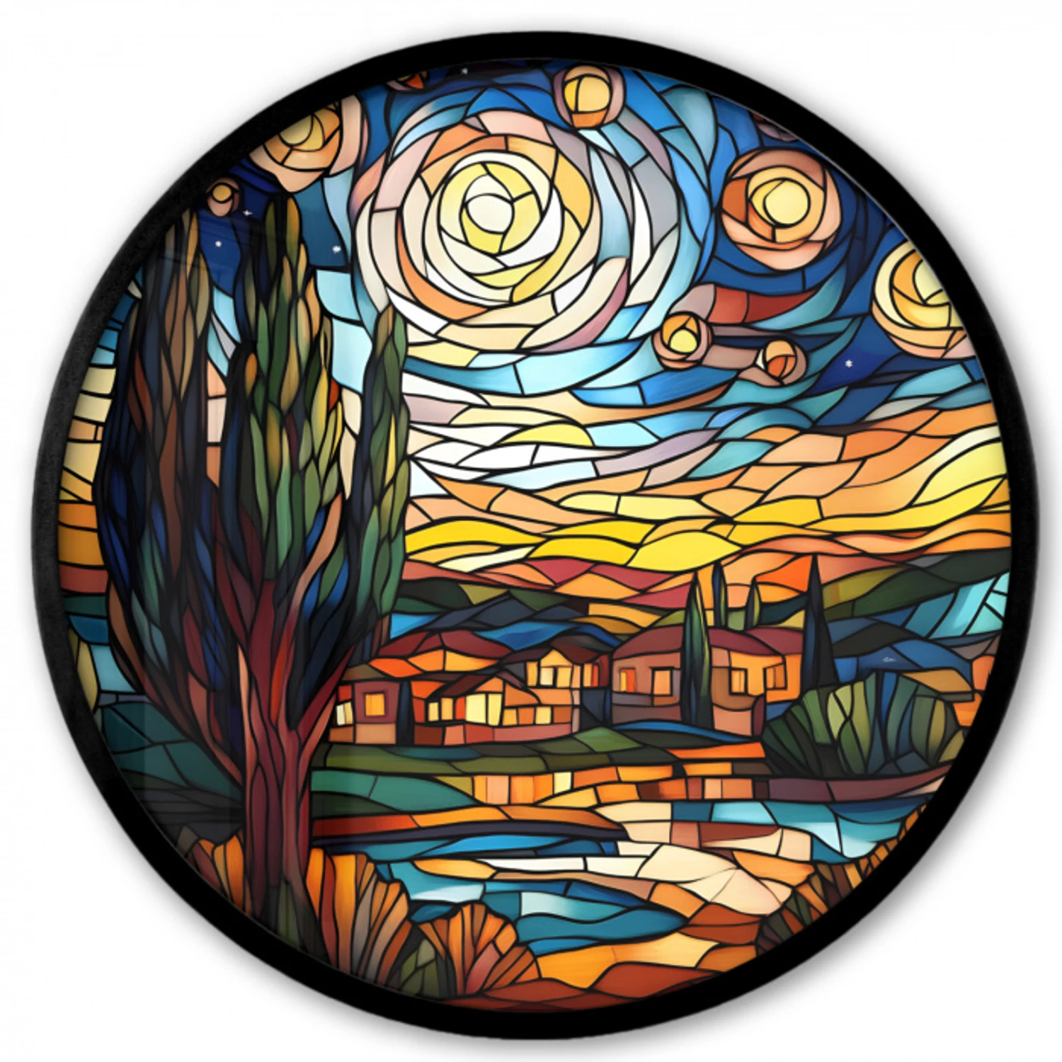 Hemel - Sterren - Mozaïek - Huizen Fotolijst rond zonder passe partout klein -3d