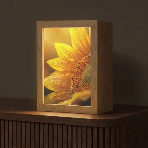 Zonnebloem - Dauwdruppels - Geel - Zonlicht Light Box met kabel (Tafellamp) klein -z3d_website