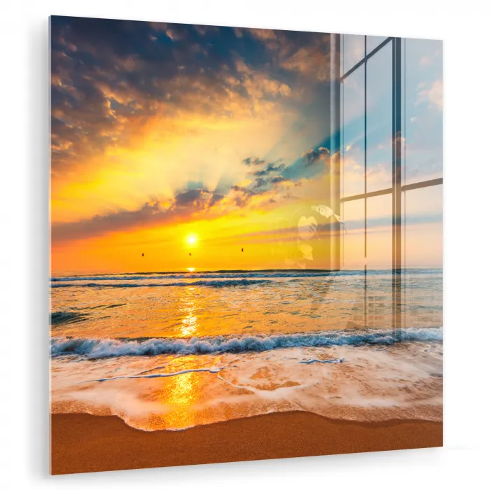 Zonsondergang - Strand - Zee - Wolken - Oranje plexiglas 5mm klein -zzzproduct_nieuw