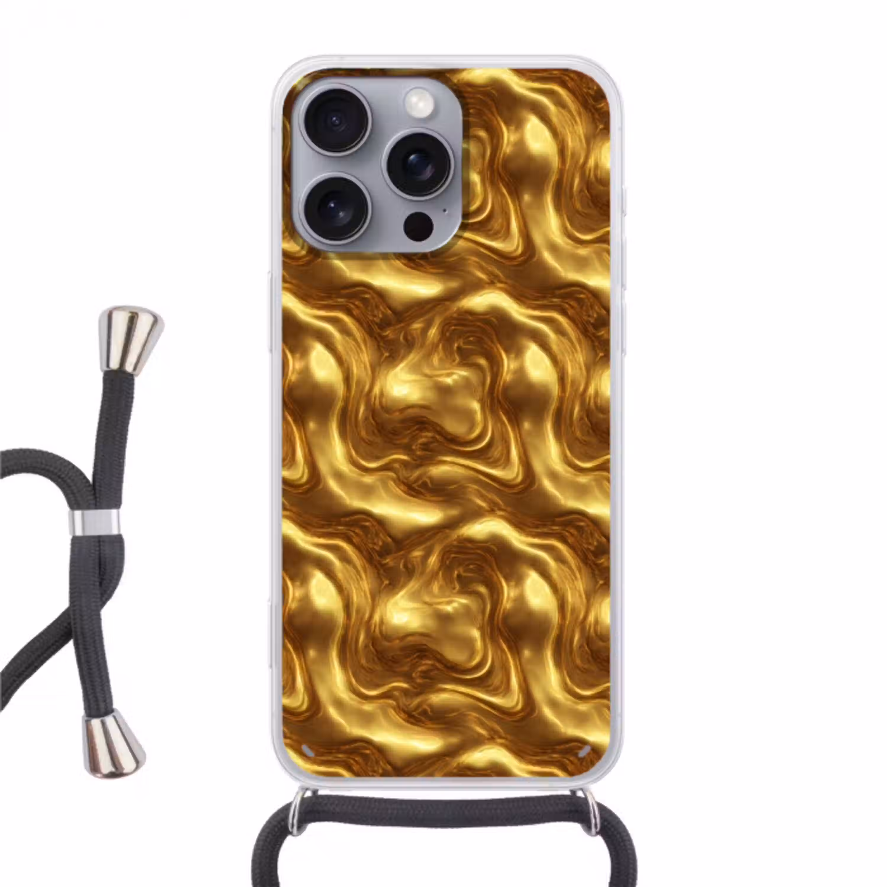 Textuur - Vloeibaar - Organisch - Goud Hoesje iPhone 16 Pro Max met koord klein 804 -3d