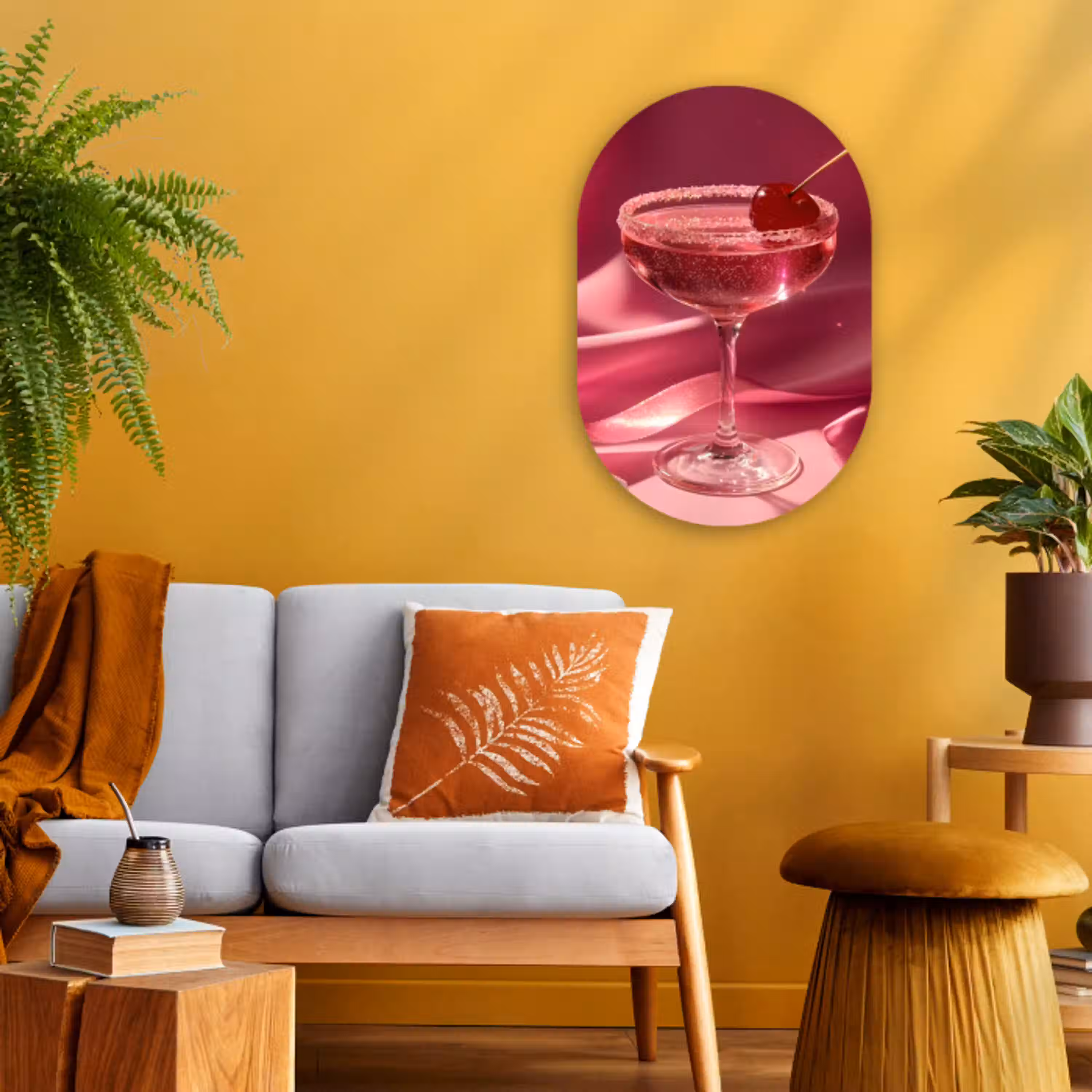 Cocktail - Pink - Luxe Wandcirkel Ovaal Forex klein -sfeer4