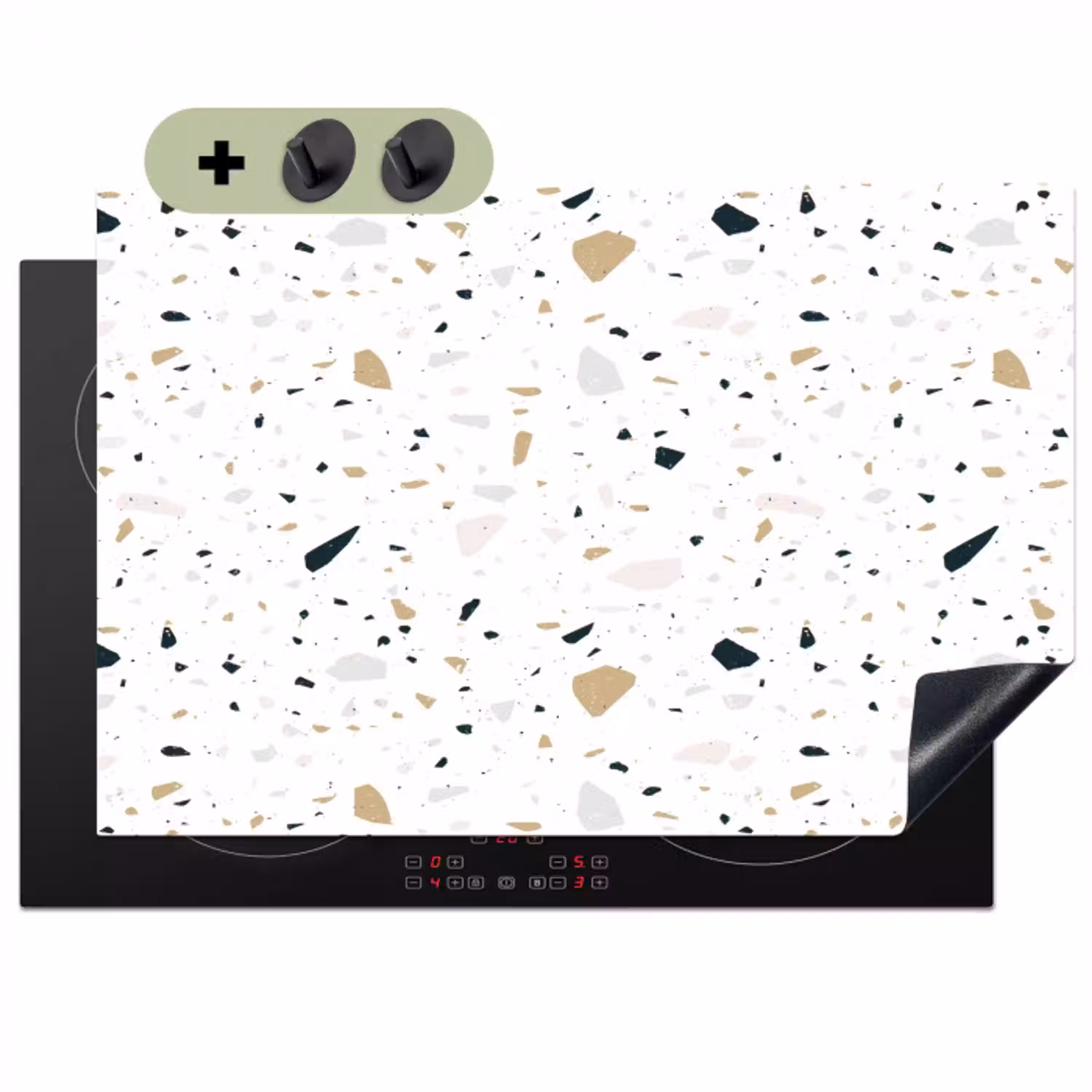 Terrazzo - Patroon - Wit - Neutraal Inductie beschemer met haakjes klein 777 -3d