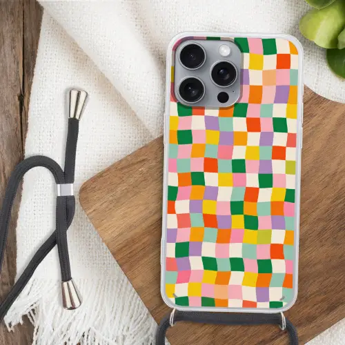 Vierkanten - Kleurrijk - Golvend Hoesje iPhone 16 Pro Max met koord klein -sfeer4