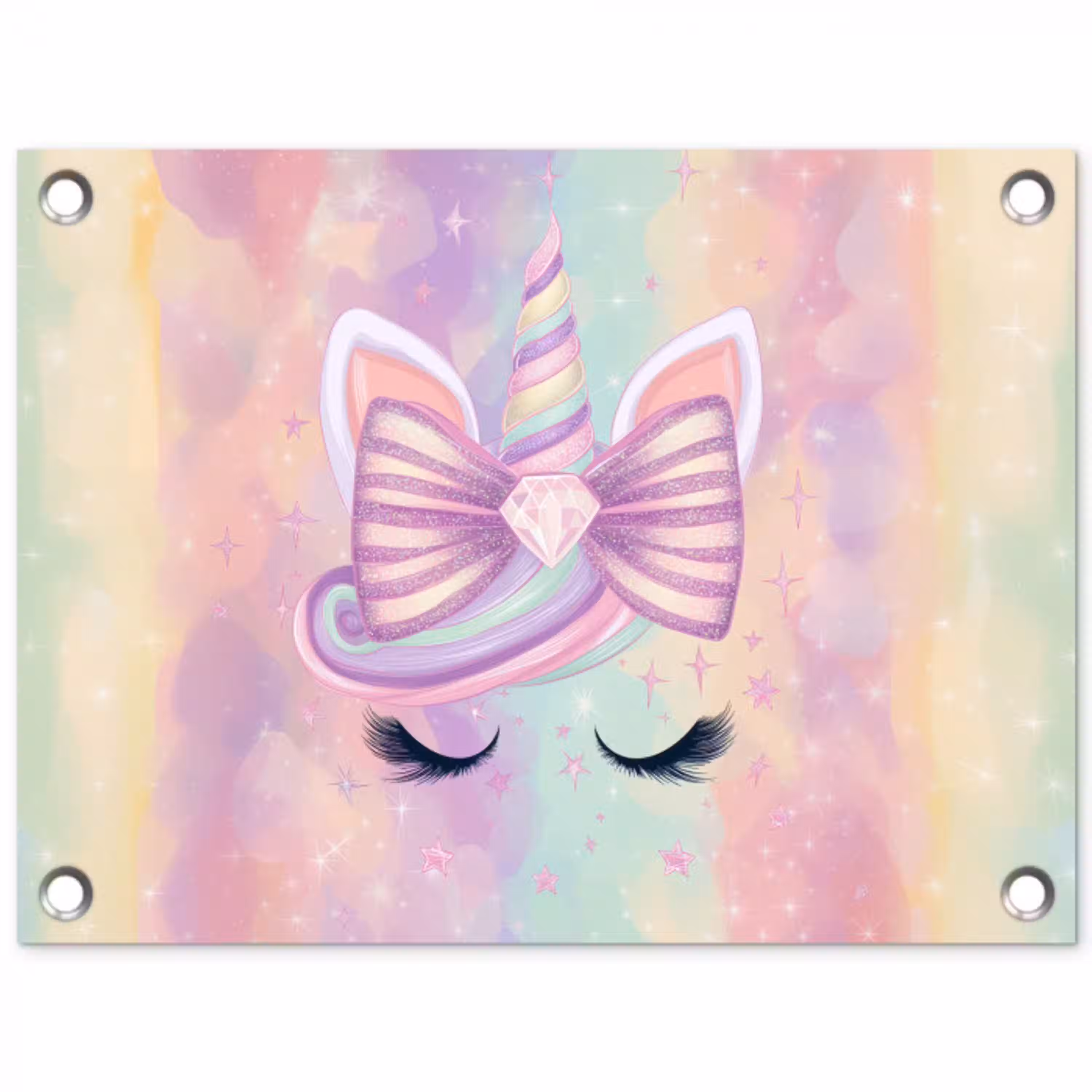 Eenhoorn - Glitters - Regenboog - Pastel tuinposter los doek klein -3d