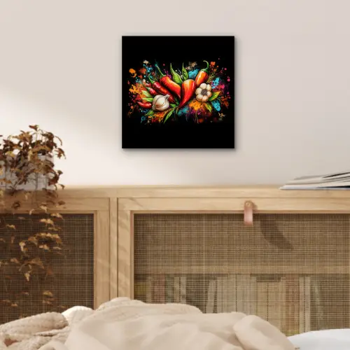 Groente - Peper - Knoflook - Graffiti - Verf - Kleurrijk aluminium wit klein -sfeer3