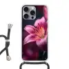 Roze - lelie - Dauwdruppels Hoesje iPhone 16 Pro Max met koord klein -3d