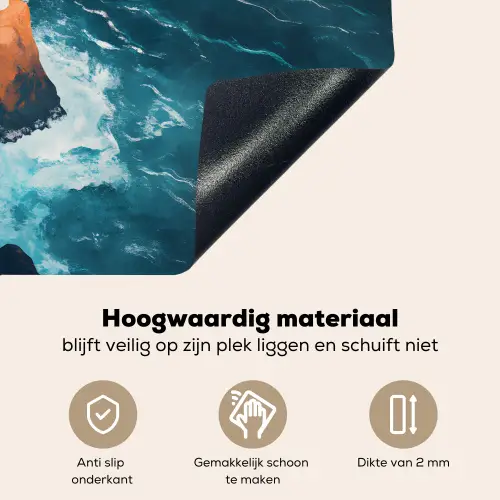 Vuurtoren - Rots - Zee - Golven Inductie beschemer met haakjes klein -ky-onderkant-nl