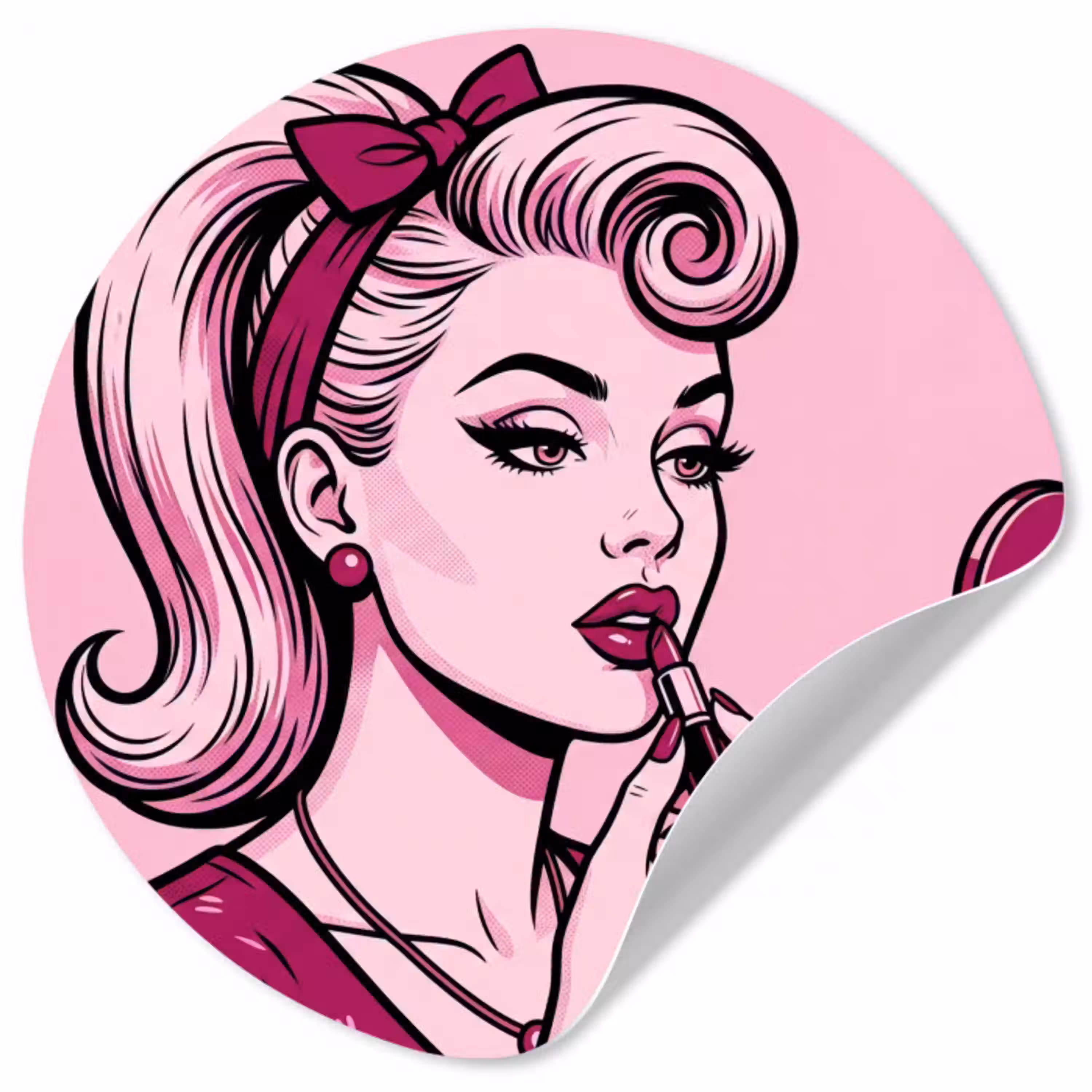 Vintage - Vrouw - Roze Wandcirkel behangsticker klein -3d