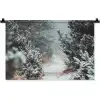 Bos - Winter - Bomen - Natuur - Pad - Sneeuw Wandkleed katoen klein -zz3d