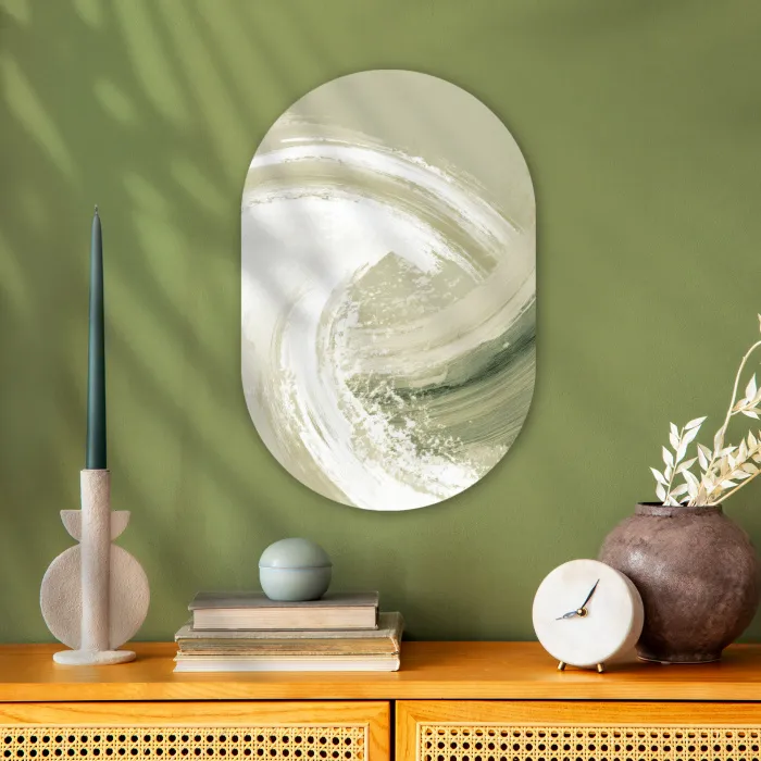 Abstract - Penseelstreken - Golven - Groen Wandcirkel Ovaal Forex klein -sfeer2