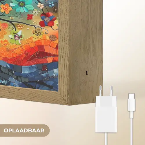 Boom - Kleurrijk - Bloemen - Kunst - Abstract Light Box met batterij (Wandlamp) middel -USP_websiteoplaadbaarNL