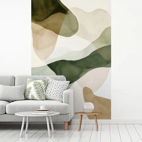 Japandi - Abstract - Groen fotobehang vinyl groot -woonkamer