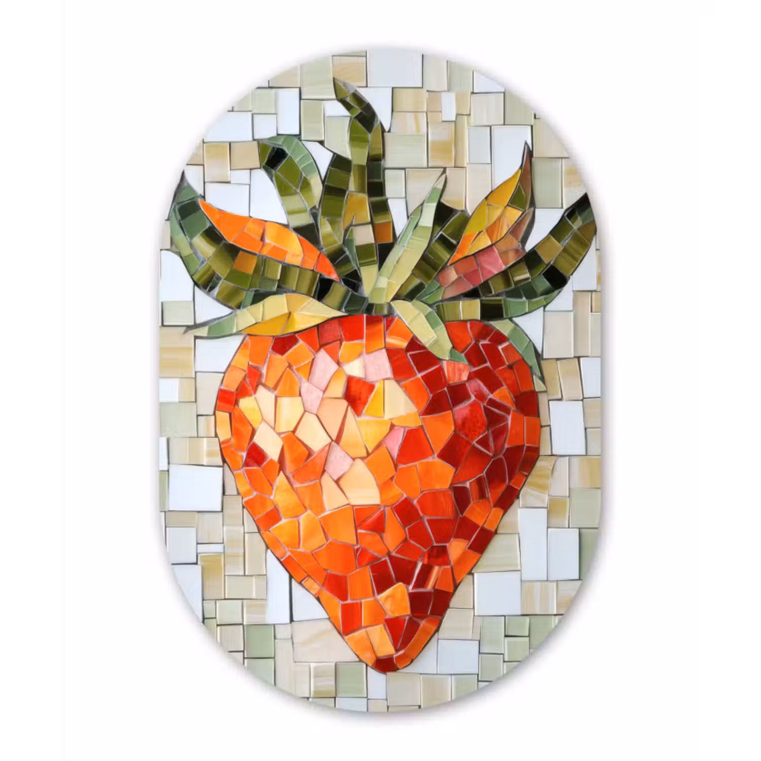 Muurovaal Glas – Aardbei - Rood - Mozaïek - Fruit