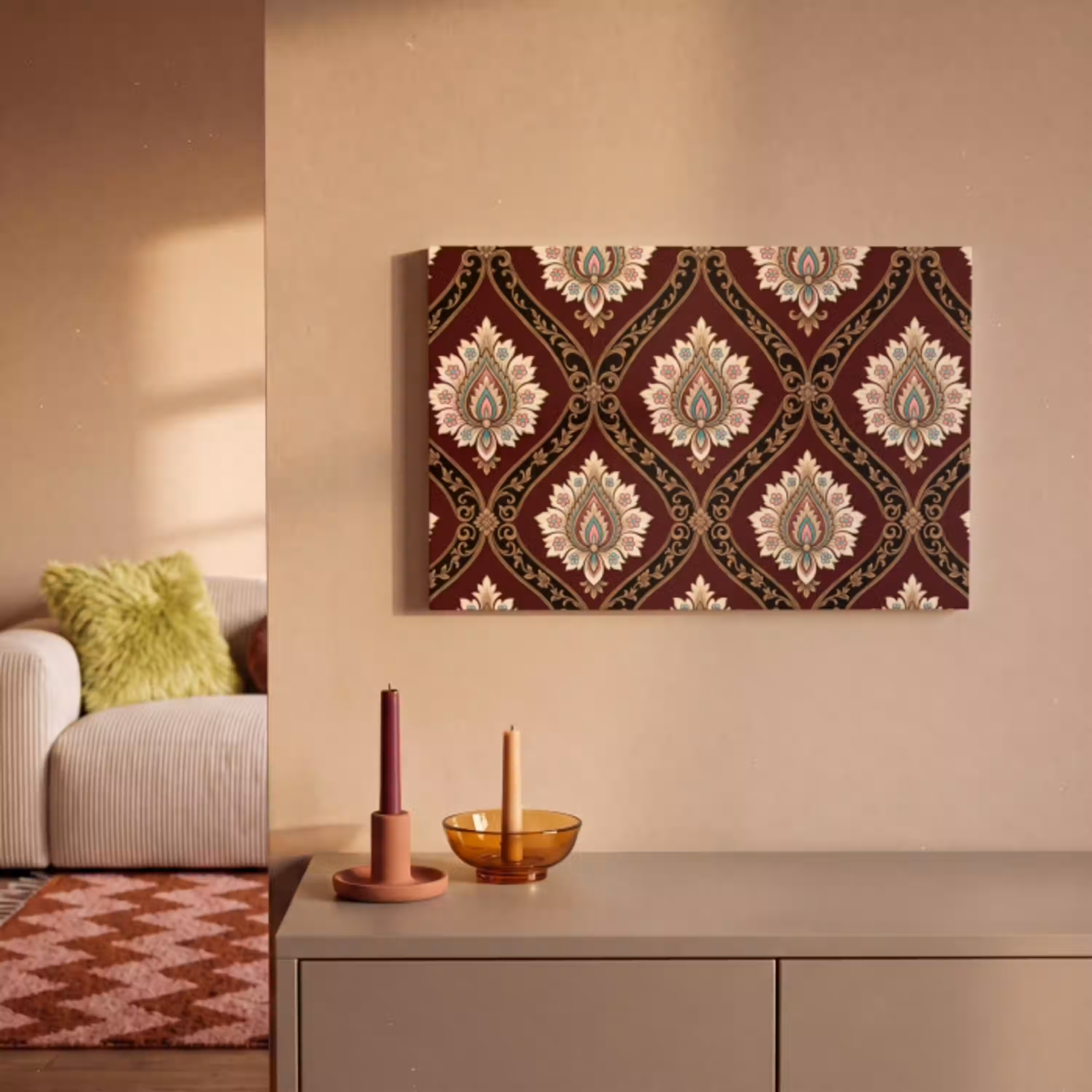 Patroon - Bloemmotief - Decoratie - Klassiek - Rood canvas 2cm klein -sfeer1