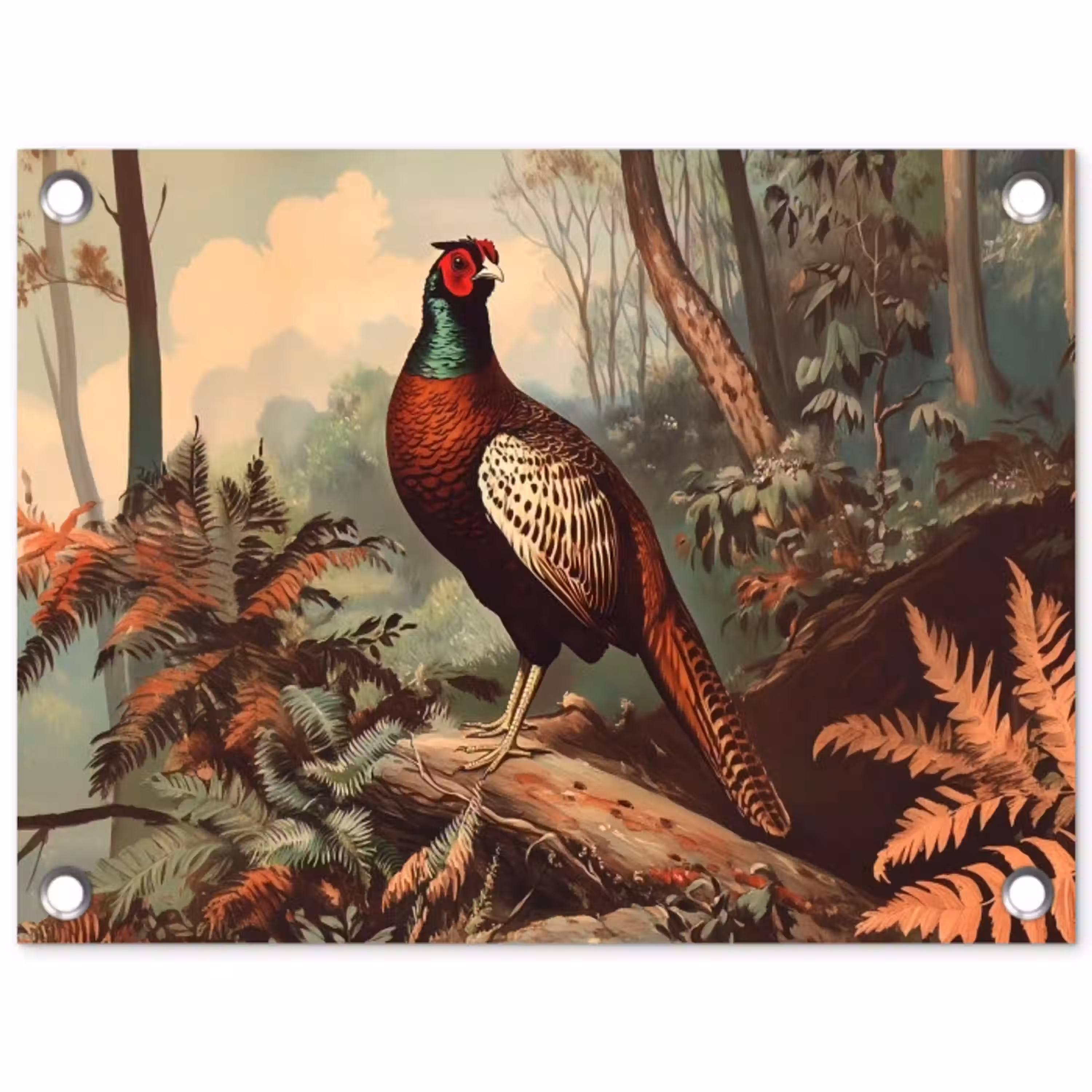 Fazant - Bos - Groen - Landschap tuinposter los doek klein -3d