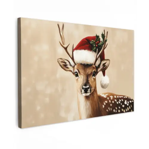 Kerst - Hert - Gewei - Rood canvas 2cm klein -z3d