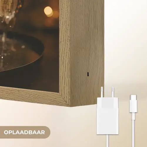 Lichtjes - Champagne - Dienblad - Glazen Light Box met batterij (Wandlamp) middel -USP_websiteoplaadbaarNL