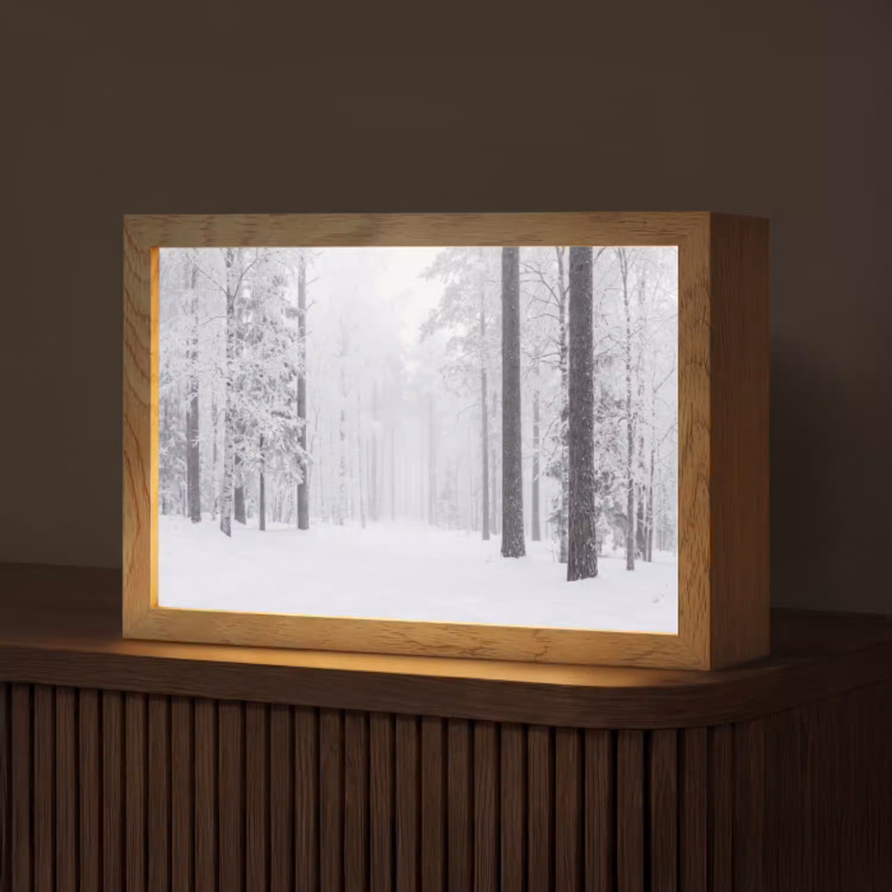 Bos - Sneeuw - Pad - Winter - Stilte Light Box met kabel (Tafellamp) klein -z3d_website