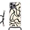 Abstract - Lijnen - Modern - Beige Hoesje iPhone 16 Pro Max met koord klein -3d