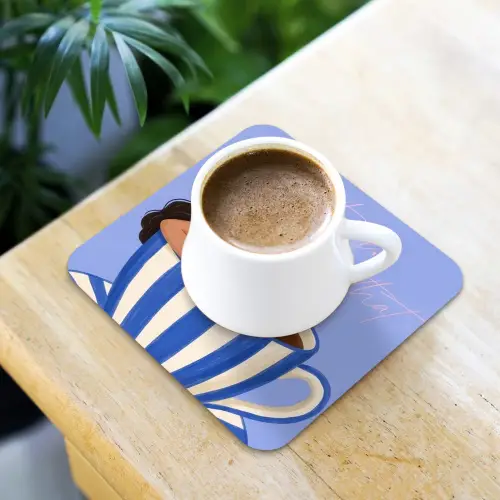 Mok - Koffie - Vrouw - Paars onderzetter kurk middel -sfeer5