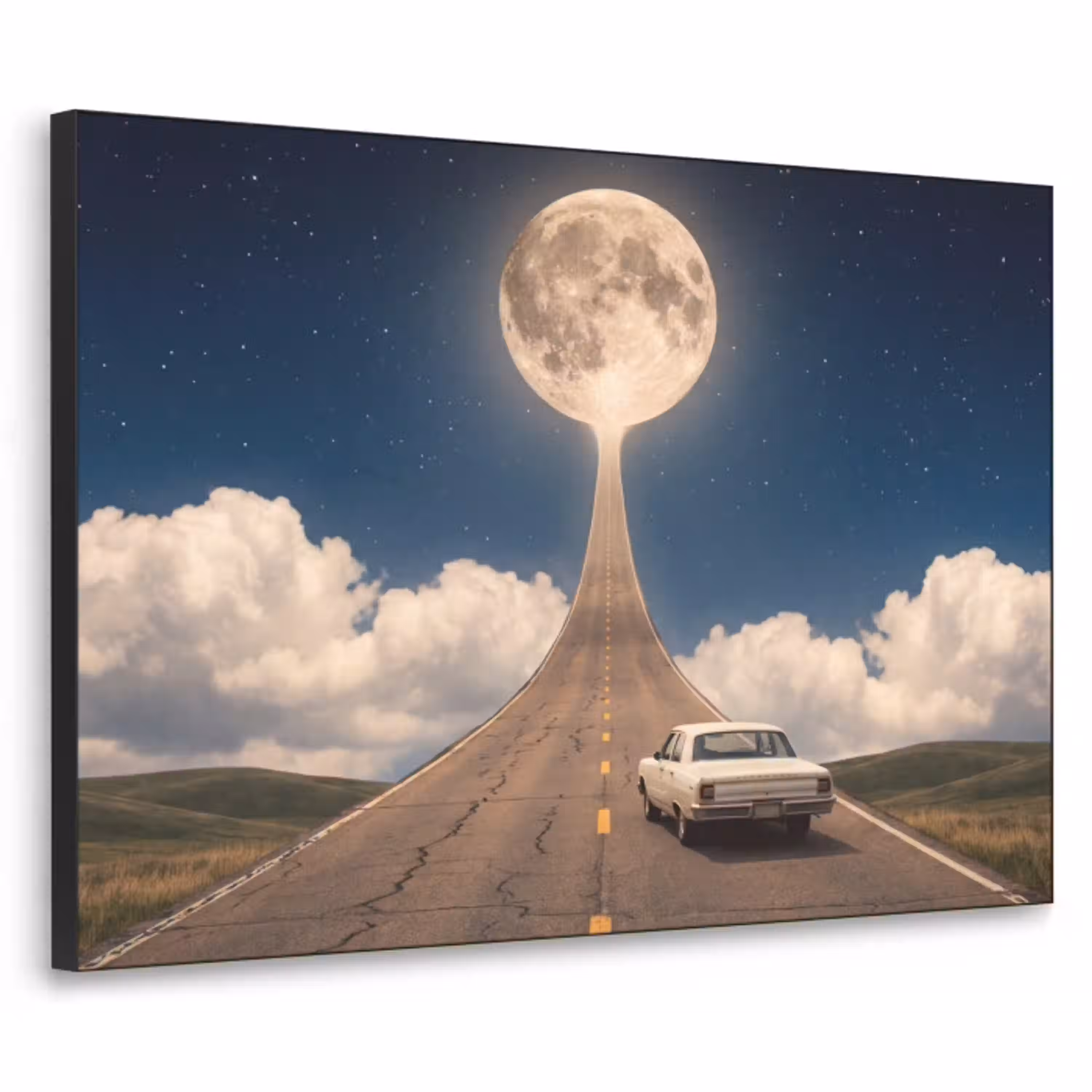 Weg - Maan - Nacht Textielframe zwart klein -3d