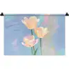 Tulpen - Roze accenten - Blauw Wandkleed katoen klein -zz3d