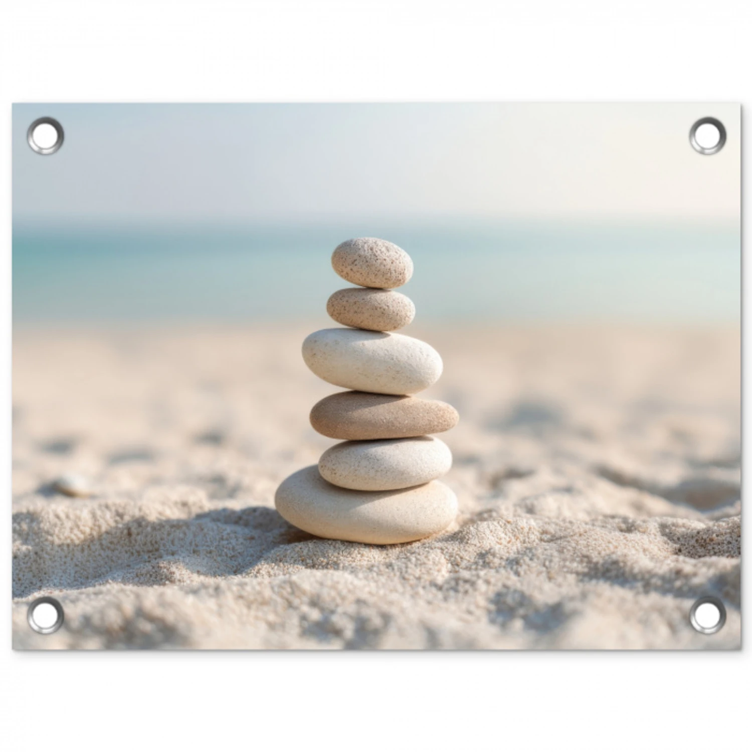 Stenen - Stapel - Zand - Zee tuinposter los doek klein -3d