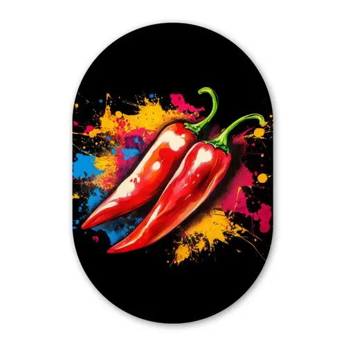 Peper - Graffiti - Verf - Abstract - Modern - Kleurrijk Wandcirkel Ovaal Glas middel -3d