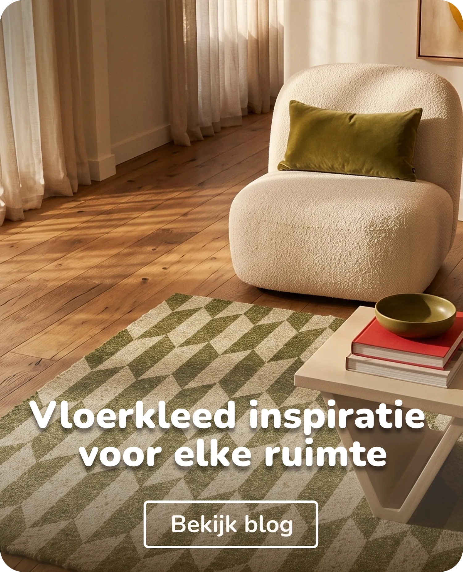 groen vloerkleed in woonruimte
