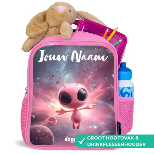 Roze Alien in Sterrennevel Kinderrugzak - Roze middel -inhoud_NL