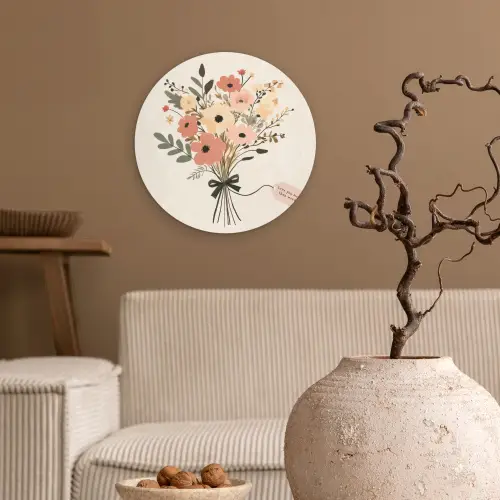 Bloemen - Quote - Beige - Lint Wandcirkel kunststof plaat 5mm dik klein -sfeer1