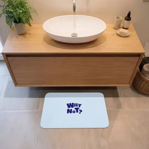 Why not - Blauw - Licht blauw - Quote Badmat klein -sfeer1