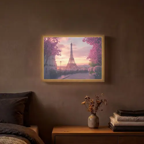 Eiffeltoren - Parijs - Roze Light Box met batterij (Wandlamp) middel -sfeer4