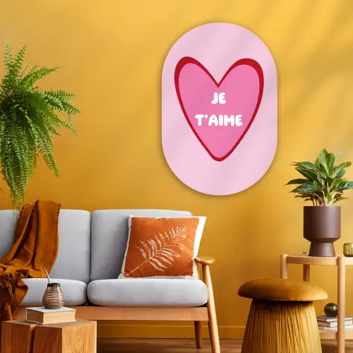 Hart - Frans - Valentijn - Roze Wandcirkel Ovaal Glas middel -sfeer4