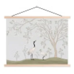 Minimalistisch - Kraanvogels - Blauw textielposter latten blank klein -3d