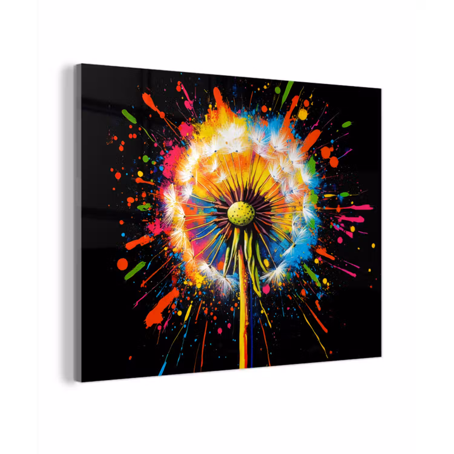 Glas schilderij - Paardenbloem - Graffiti - Kleurrijk - Bloemen - Natuur